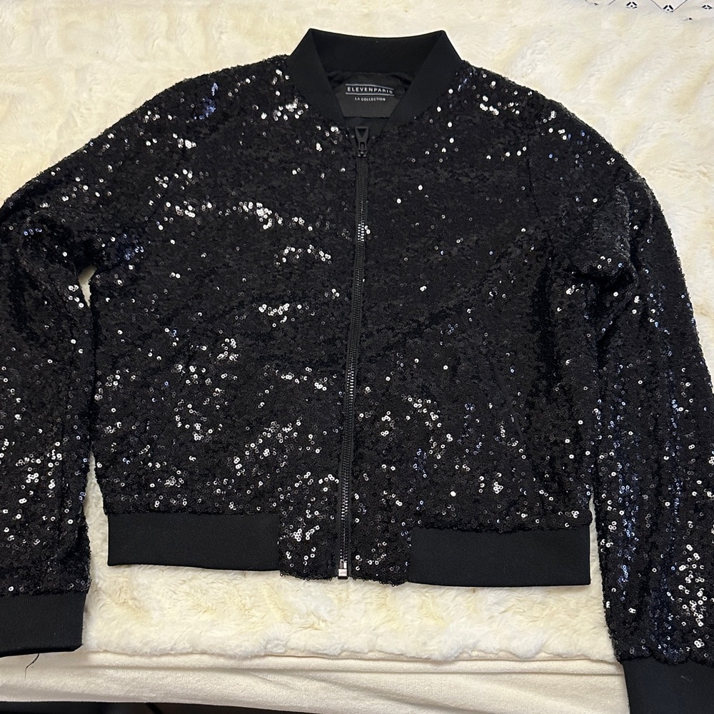 Eleven Paris Black Sequin Bomber Jacket